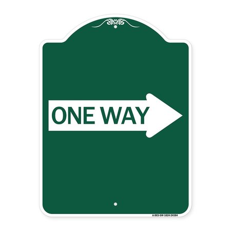 SIGNMISSION Designer Series One Way W/ Right Arrow, Green & White Aluminum Sign, 18" x 24", GW-1824-24384 A-DES-GW-1824-24384